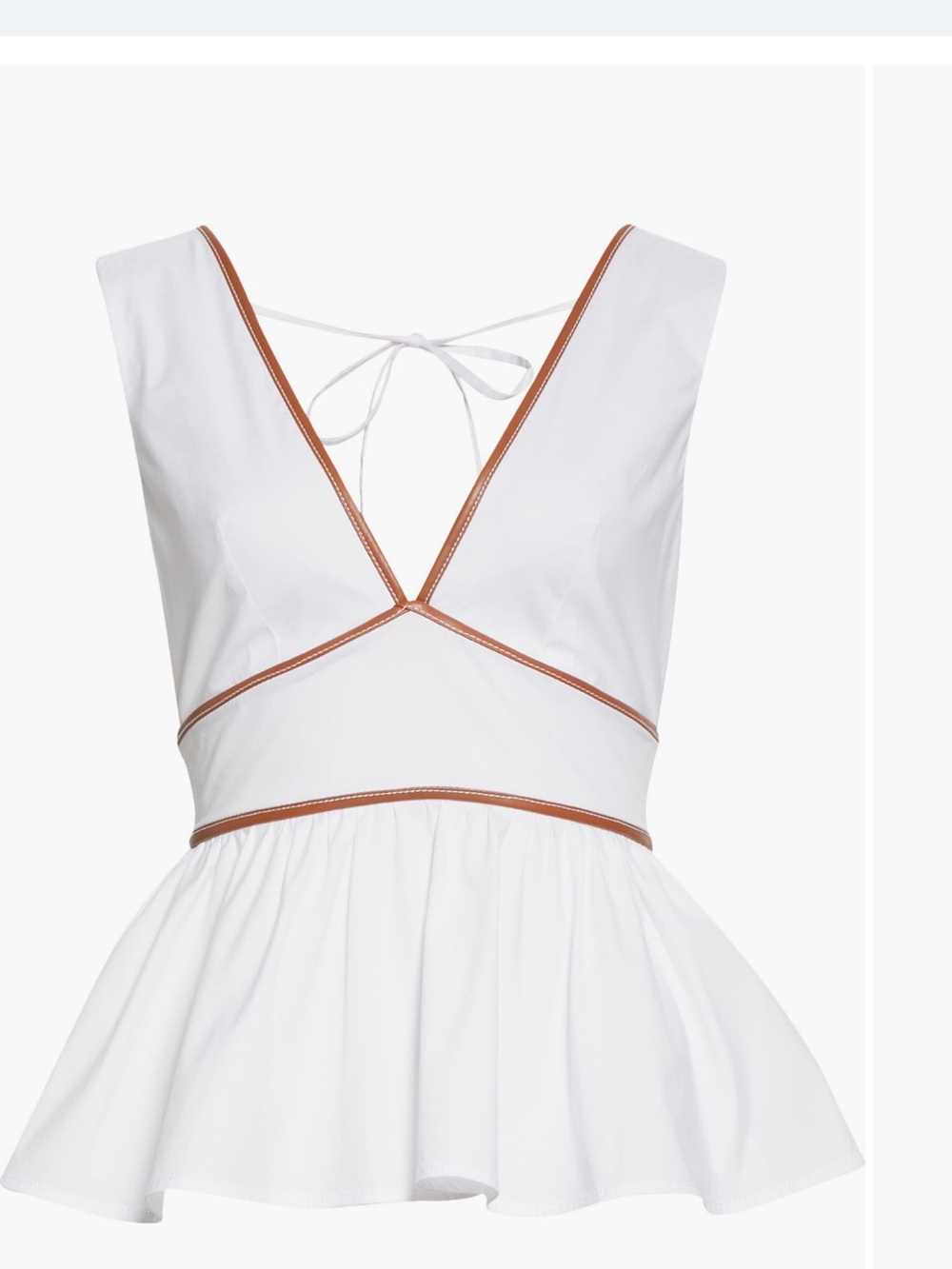 STAUD White One-Shoulder Peplum Top with Tan Trim